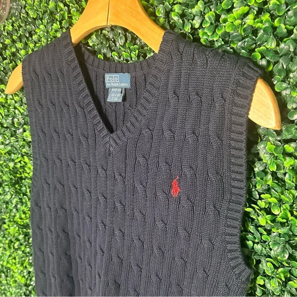 Polo Ralph Lauren Blue Cable Knit Vest Sz 10/12 M